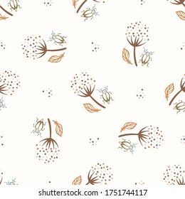 
Seamless background flower bug gender neutral baby pattern. Simple whimsical minimal earthy 2 tone color. Kids nursery wallpaper or boho  wildlife nature fashion all over print.