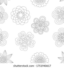 Seamless background. Flower in the folk style. Hand drawn doodle. Vector illustration