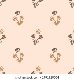 Seamless background flower gender neutral pattern. Whimsical minimal earthy 2 tone color. kids nursery wallpaper or boho cartoon pet fashion all over print.