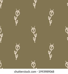 Seamless background flower gender neutral pattern. Whimsical minimal earthy 2 tone color. kids nursery wallpaper or boho cartoon pet fashion all over print.