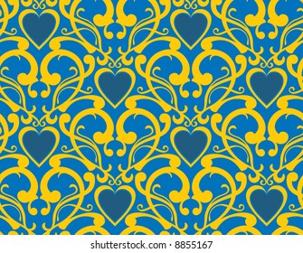 Seamless background from a flower ornament with hearts, Fashionable modern wallpaper or textile