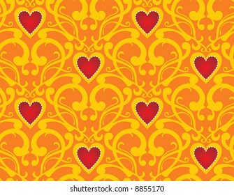 Seamless background from a flower ornament with hearts, Fashionable modern wallpaper or  textile