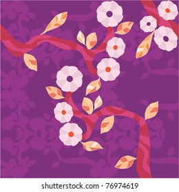 Seamless background with flowering branches on the purple