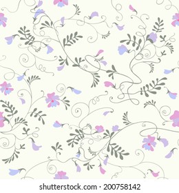 Seamless background with flowering sweet pea. Vector floral pattern.