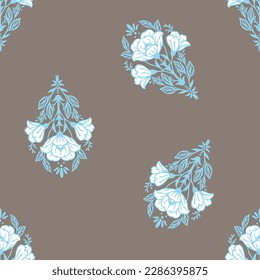 Seamless background with flowers and abstract victorian. Graphic hand drawn floral pattern. Textile fabric design. - Vector.