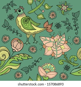 seamless, background with flowers and birds