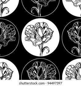 Seamless background with flowers, black and white vector illustration