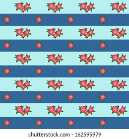 Seamless background with flowers and blue stripes