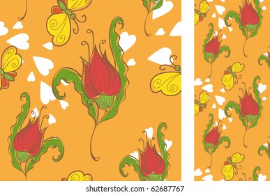 seamless background with flowers and butterflies