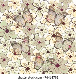 seamless background with flowers and butterflies