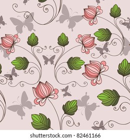 seamless background with flowers and butterflies