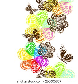 Seamless background with flowers and butterflies. Vector