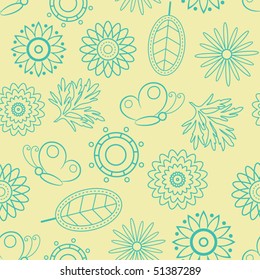 Seamless background with flowers and butterflies. Vector illustration.