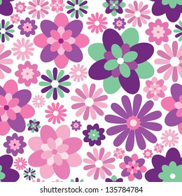 Seamless background of flowers and geometric shapes