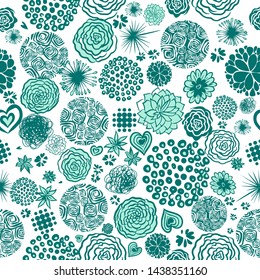 Seamless background flowers and hearts graphic