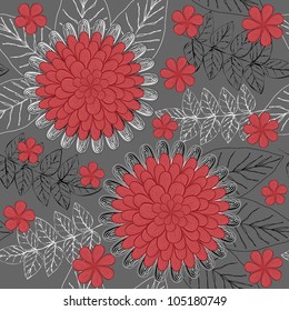 Seamless background with flowers and leaves