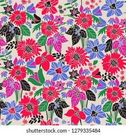 seamless background with  flowers and leaves