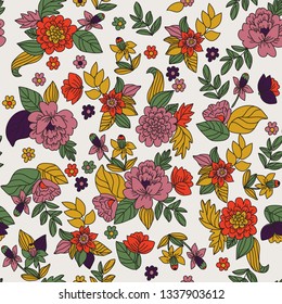 seamless background with flowers and leaves