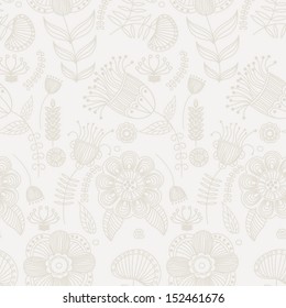 Seamless background with flowers and leaves. 