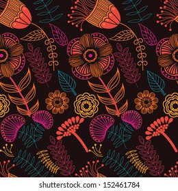 Seamless background with flowers and leaves.