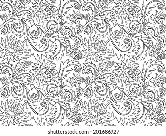 Seamless background with flowers and leaves