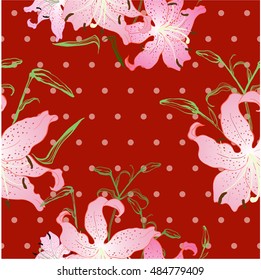 Seamless background. Flowers, leaves and buds of lilies - vector illustration. Use printed materials, signs, items, websites, maps, posters, postcards, packaging. 