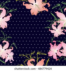 Seamless background. Flowers, leaves and buds of lilies - vector illustration. Use printed materials, signs, items, websites, maps, posters, postcards, packaging. 