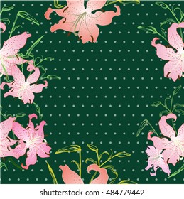 Seamless background. Flowers, leaves and buds of lilies - vector illustration. Use printed materials, signs, items, websites, maps, posters, postcards, packaging. 