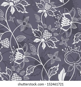 Seamless background with flowers and leaves. Endless floral pattern.