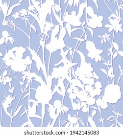 Seamless background with flowers. Meadow flowers in vector pattern for fabric, wrapping and wallpaper.
