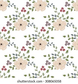 Seamless background with flowers on a white backgroun