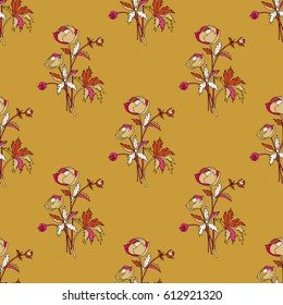 Seamless background of flowers on a yellow background