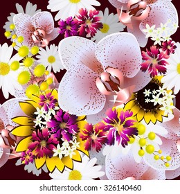 Seamless background flowers orchid. Vector  