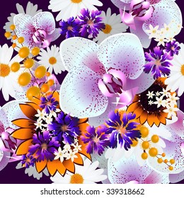 Seamless background flowers orchid. Vector  