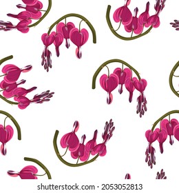 Seamless background from a flowers ornament, fashionable modern wallpaper or textile. Illustration bleeding heart (Dicentra spectabilis). White background.