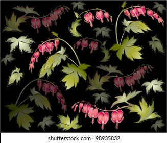 Seamless background from a flowers ornament, fashionable modern wallpaper or textile.    Illustration  "bleeding heart" (Dicentra spectabilis).