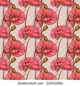 Seamless background with flowers poppies.