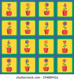 seamless background with flowers in the pot