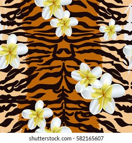 Seamless background flowers and skin of the tiger