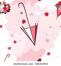 seamless background with flowers and umbrellas