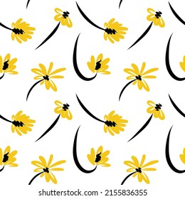 seamless background of fluffy yellow dandelion flowers. Vector illustration