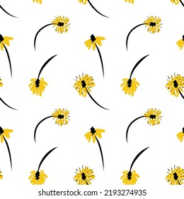 seamless background of fluffy yellow dandelion flowers. Vector illustration