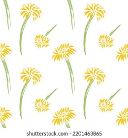 seamless background of fluffy yellow dandelion flowers. Vector illustration