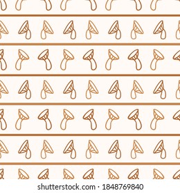 Seamless background fly agaric mushroom gender neutral pattern. Whimsical minimal earthy 2 tone color. kids nursery wallpaper or boho cartoon fungi fashion all over print. 