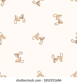 Seamless background fly agaric mushroom gender neutral pattern. Whimsical minimal earthy 2 tone color. kids nursery wallpaper or boho cartoon fungi fashion all over print. 