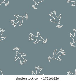 Seamless background flying bird gender neutral baby pattern. Simple whimsical minimal earthy 2 tone color. Kids nursery wallpaper or boho animal fashion all over print