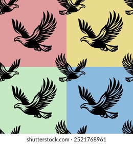 Seamless background with flying eagles.There are green, red, yellow and blue.Vector illustration