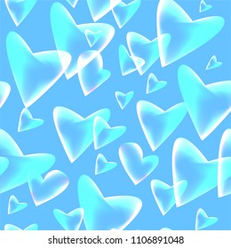 Seamless background with flying hearts.Transparent elements on blue background. Vector symbols of love in shape of heart for Happy Women's, Mother's, Valentine's Day, birthday greeting card design.