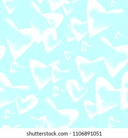 Seamless background with flying hearts.Transparent elements on blue background. Vector symbols of love in shape of heart for Happy Women's, Mother's, Valentine's Day, birthday greeting card design.
