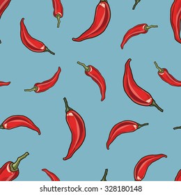 seamless background with flying peppers